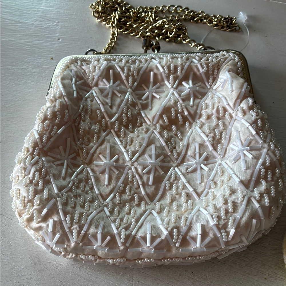 Elegant Cream Beaded Women's Bag